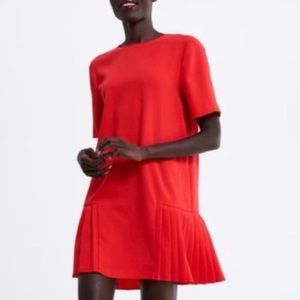 Zara pleated red shift dress, size small